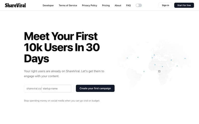 ShareViral homepage